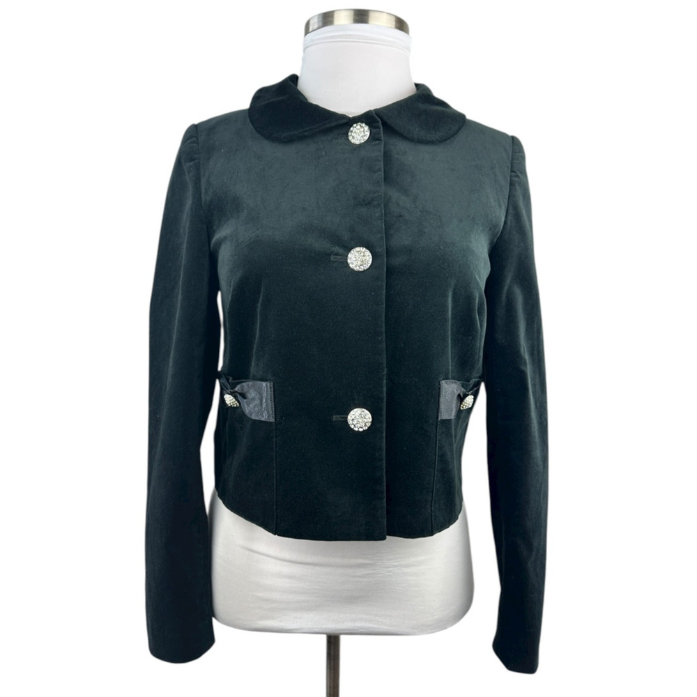 *Flaw Lily Pulitzer Velvet Rhinestone Button Cropped Jacket Black Womens Size 10 - Picture 2 of 16